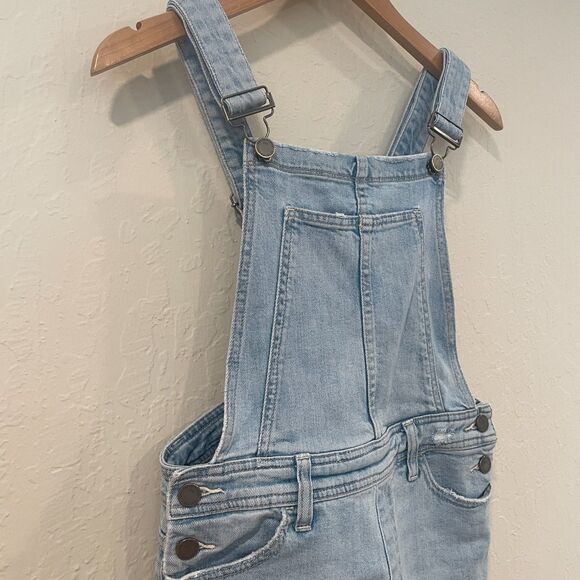 ~ PAIGE XS 26 Overalls Boho Light Blue Wash High Rise Sierra Denim Raw Hem 2 4 - Picture 12 of 16